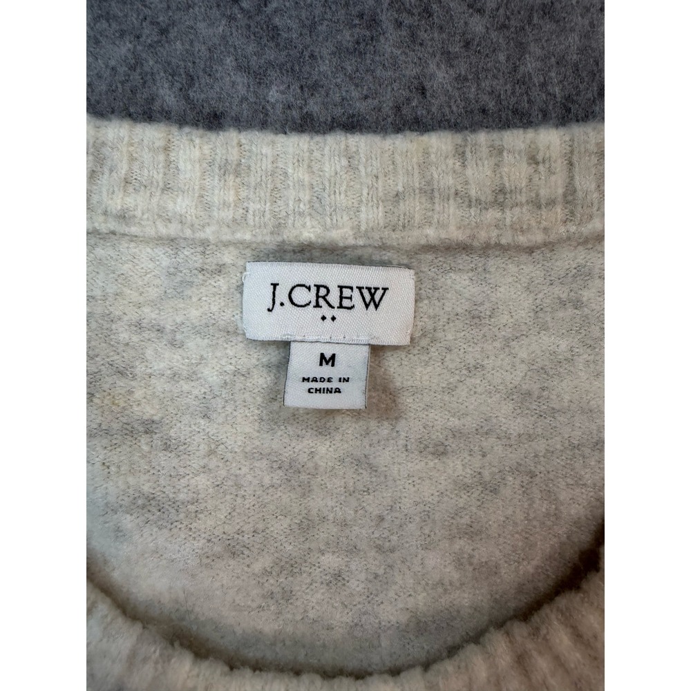 J.Crew Womens Heather Oatmeal Grey Crewneck Knit Sweater Size Medium - Picture 3 of 8